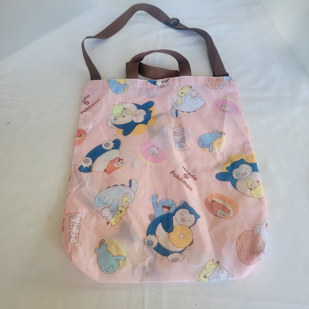 Pokemon Misdo Mister Donut Tote Shopping Bag Pikachu Snorlax Pink